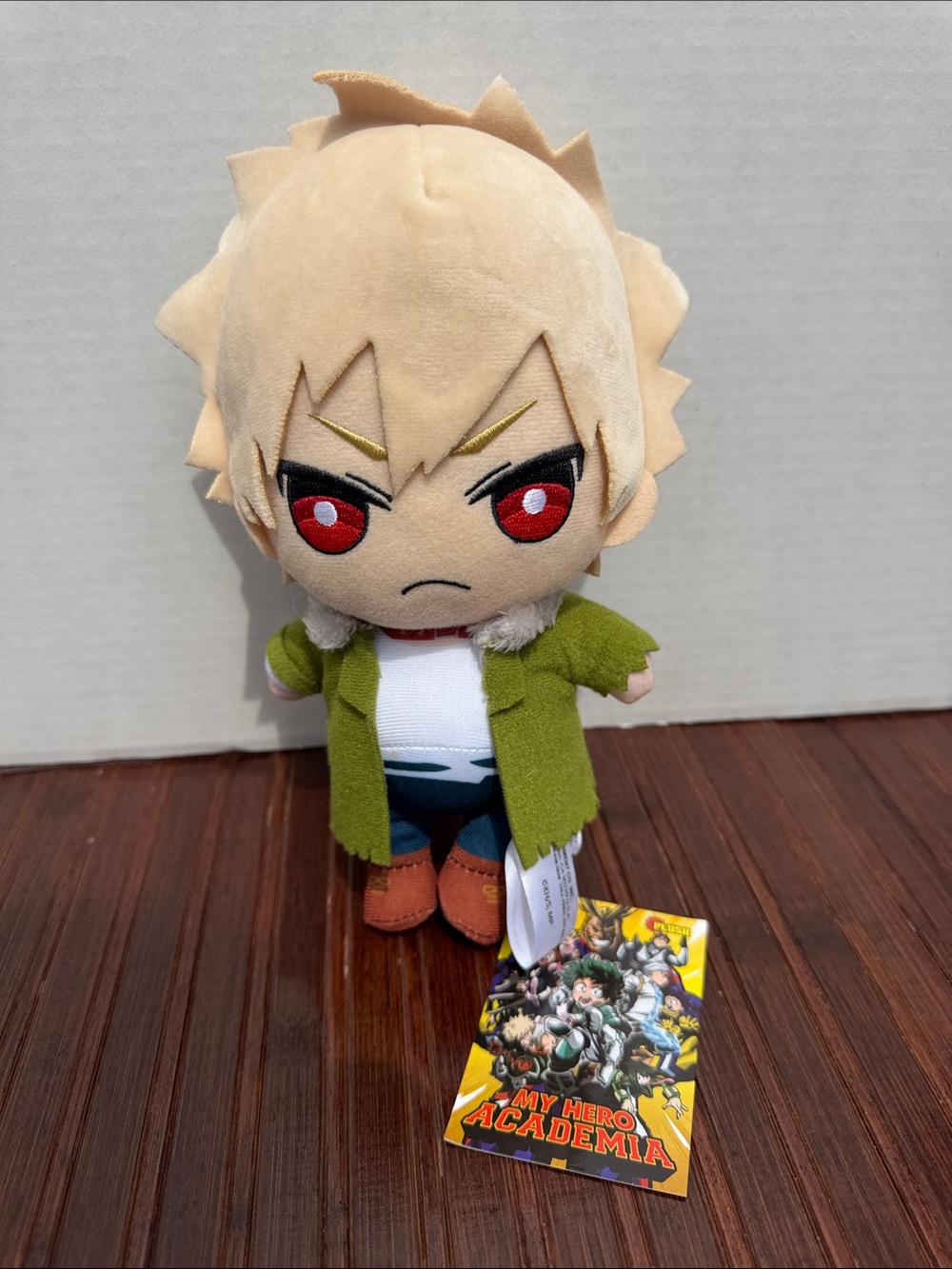My Hero Academia Katsuki Bakugo Plush - 8” Red Eyes, Blonde, Green Coat  2019